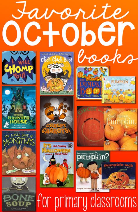 Favorite October Books for the Primary Classroom October Homeschool, Early Preschool, Fall Sensory, Books Halloween, Library Resources, Halloween Lesson, October Books, Fall Books, Halloween Books For Kids