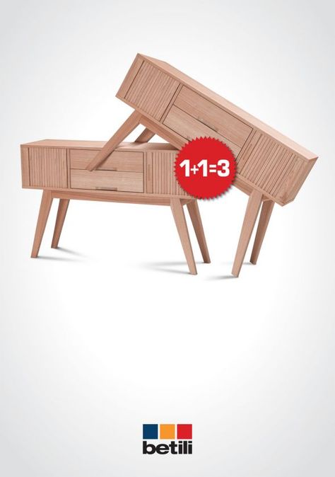 Betili: 1+1=3 Hard sale | Ads of the World™ Clever Advertising, 광고 디자인, Furniture Ads, Creative Advertising Design, Visual Metaphor, Creative Advertising Campaign, Publicidad Creativa, Brand Ideas, Funny Ads