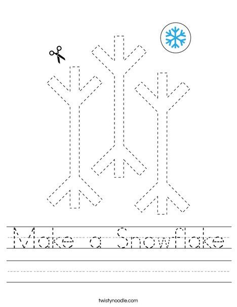 Make a Snowflake Worksheet - Twisty Noodle Snowflake Worksheets For Preschool, Snowflake Tracing, Snowflake Lesson Plans Preschool, Christmas Line Tracing Preschool, Montessori Snowflake Activities, Transportation Worksheet, How To Make Snowflakes, Preschool Tracing, Holiday Lettering