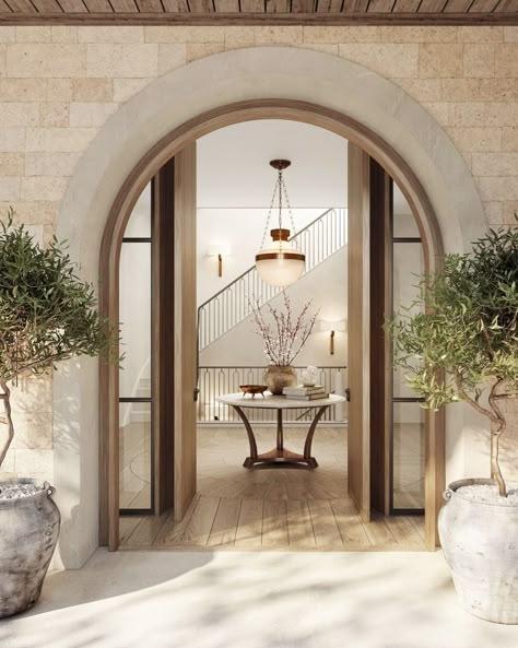 Janine Stone & Co. on Instagram: “Today, we want to give you a sneek peek of an international project we're currently working on in Jerusalem. Using Jerusalem stone, this…” Stone Stairs Interior, Arched Doorway, Beach Inspiration, Sea Cliff, Arch House, Foyer Design, Entrance Design, Entry Way, Entry Foyer