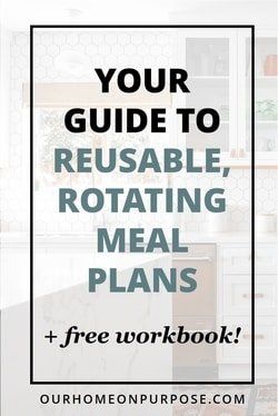 Your Guide to Reusable, Rotating Meal Plans (+ free workbook!) – Our Home on Purpose Rotating Meal Plan, Meal Rotation, Sample Meal Plan, Easy Recipes For Beginners, Meal Planner Template, Meal Planning Template, Free Workbook, Seasonal Food, Templates Printable Free