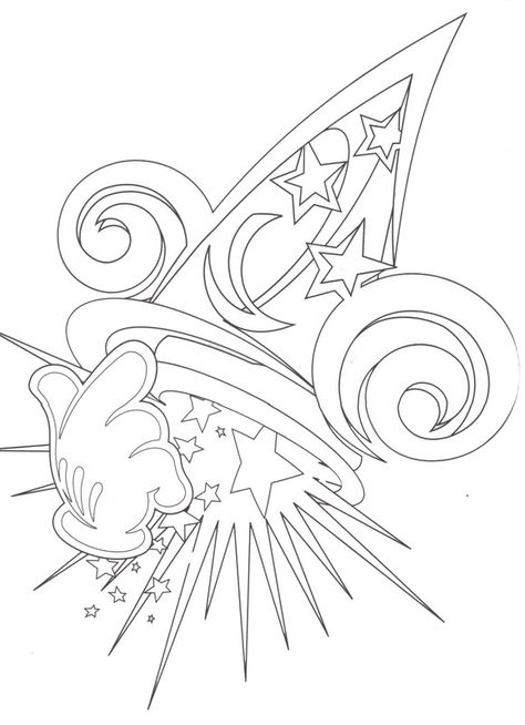 Sorcerer Mickey Hat Tattoo, Sorcerer Mickey Tattoo, Mickey Coloring Pages, Mickey Hat, Disney Stained Glass, Disney Activities, Tattoo Disney, Sorcerer Mickey, Disney Printables