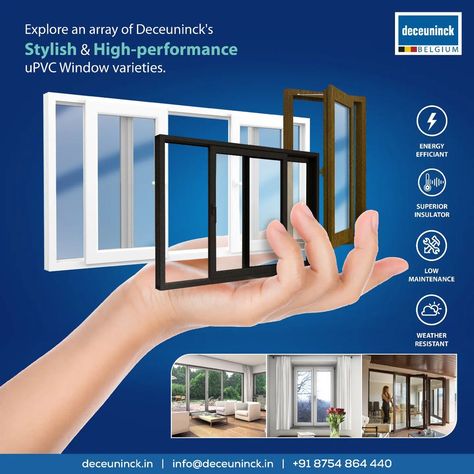 Transform your space with Deceuninck's uPVC Windows and Doors, Designed with the best of Belgium technology, to suit your unique style, with high-performance features and dynamic colors! #deceuninck #deceuninckindia #deceuninckgroup #upvcwindowsanddoors #TheColoursofNature #HighQuality #NoiseInsulation #Thermalinsulation #ColourVariety #Innovation #upv #colorsforlife Upvc Doors Design, Upvc Windows Design, Doors And Windows Design, Furniture Poster, Upvc Windows And Doors, Window Construction, Windows Design, Elegant Room, Window Poster