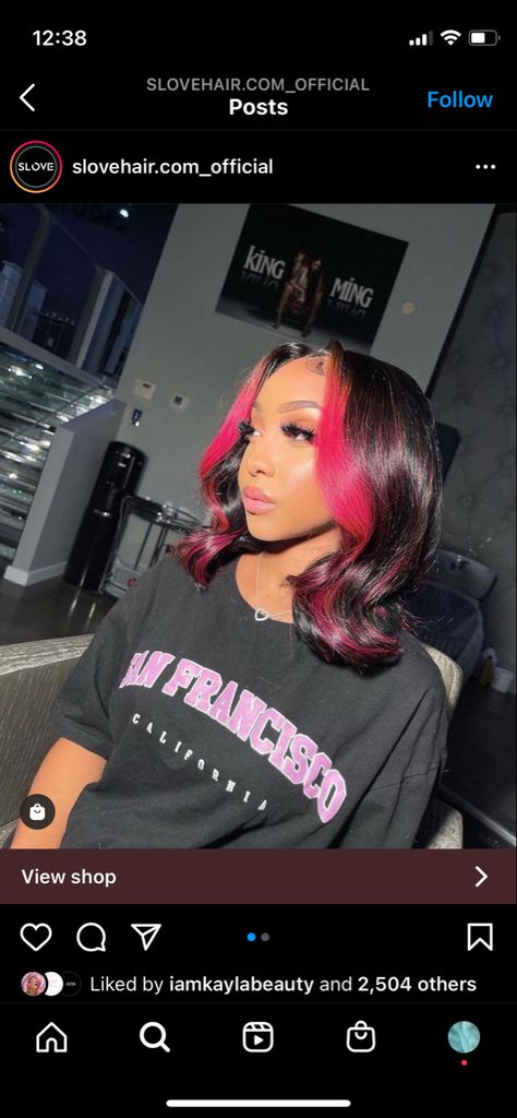 Peak A Boo Dyed Hair, Pink Peak A Boo, Hot Pink Peekaboo Hair, Pink Peekaboo Hair, Boliage Hair, Hair Mood Board, Weave Ideas, Peak A Boo, Color Block Hair