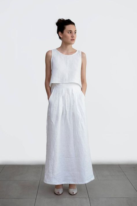 Linen Wedding Outfit, White Linen Wedding, Bridal Separates Tops, Maxi Linen Skirt, Bridesmaid Separates, Long Linen Skirt, Linen Wedding Dress, Linen Wedding, Two Piece Wedding Dress