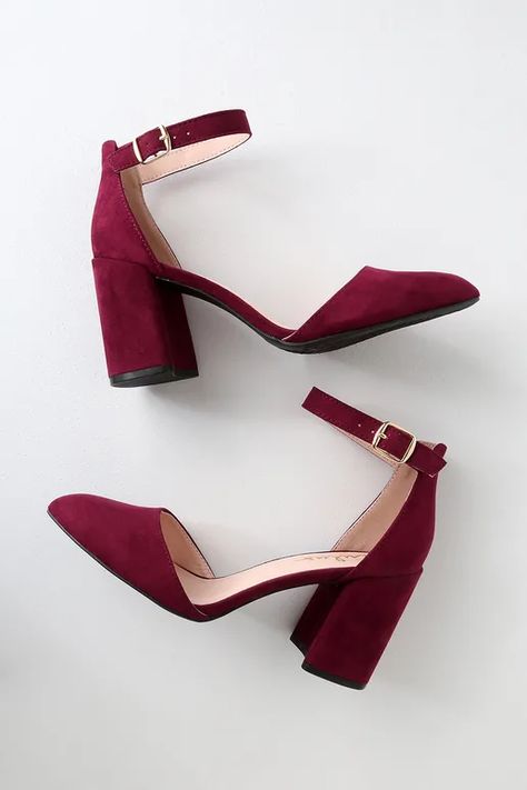 Hak Tinggi, Burgundy Heels, Fancy Shoes, Wedding Heels, Prom Shoes, Fashion Heels, Crazy Shoes, Ankle Strap Heels, Ankle Straps