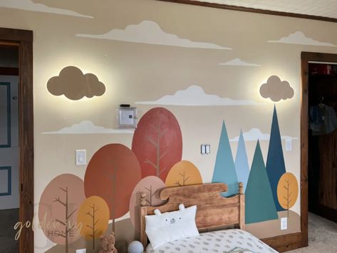 Teddy’s Toddler Room Boy Mural Wall, Nursery Mural Ideas Neutral, Toddler Wall Mural, Toddler Room Mural, Toddler Room Paint Ideas, Kids Mural Wall, Nursery Murals Painted, Kid Room Mural, Baby Room Mural Ideas