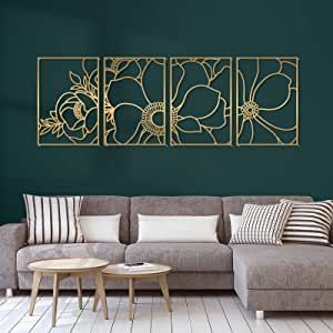 Metal Wall Flowers, Flower Wall Art Decor, Wrought Iron Wall Decor, Bathroom Gold, Flower Minimalist, Metal Flower Wall Art, Single Line Art, Iron Wall Decor, Gold Wall Art