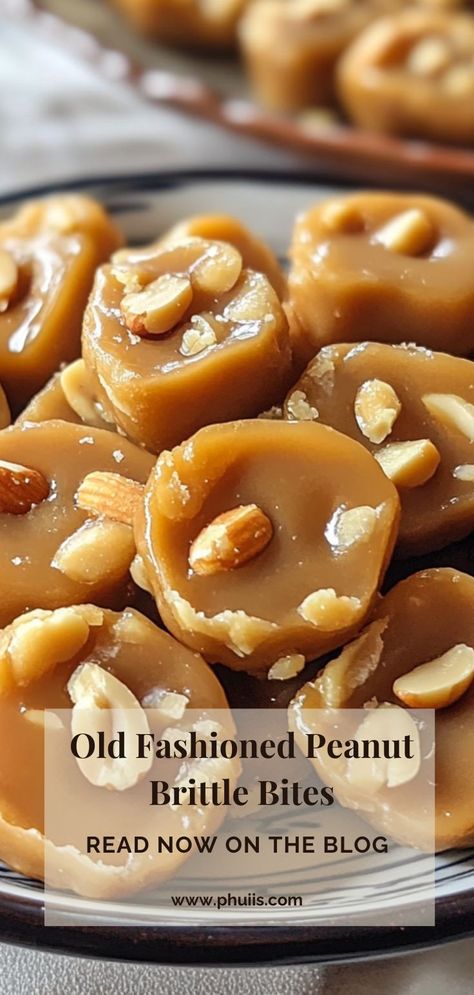 These Old Fashioned Peanut Brittle Bites are a delightful twist on the traditional peanut brittle. They combine the rich flavors of butter and roasted peanuts with a crisp, sweet candy shell, all conveniently portioned into bite-sized pieces perfect for sharing or enjoying solo. Peanut Brittle, Festive Treats, Roasted Peanuts, Cookies Recipes Christmas, Sweet Candy, Holiday Baking, Christmas Cookies, Christmas Food, Old Fashioned