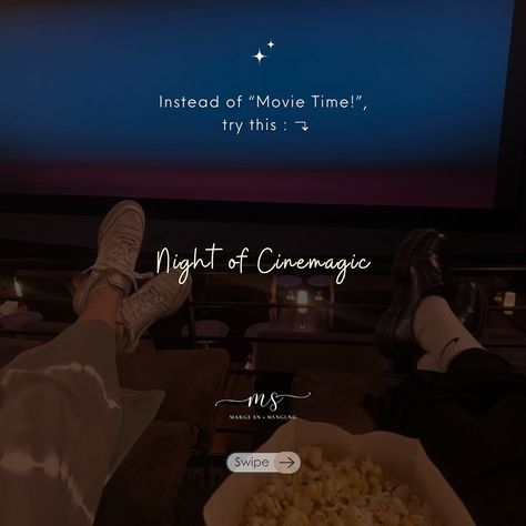 PART 88 — instead of “It’s Movie Time! ”, try these motivational alternatives 🥰 🏷️ #movie #movietime #adayinmylife #cinema #captionideas #notes #instagramtips #randomideas #fyp #margesn #caption Caption For Watching Movie, Caption For Movie Time, Quotes About Watches, Movie Watching, Movie Time, About Time Movie, Word Games, Instagram Tips, Cute Cartoon Wallpapers