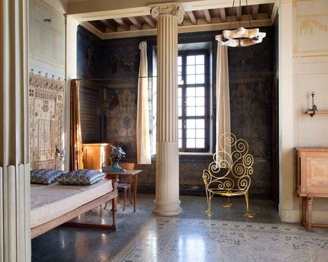 A Greek Fantasy, A Greek Fantasy, Greek Mythology Interior Design, Greek House Interior, Greek Interior Design, Villa Kerylos, Antique Aesthetic, Greek House, Greek Style, The South Of France, Design Concepts