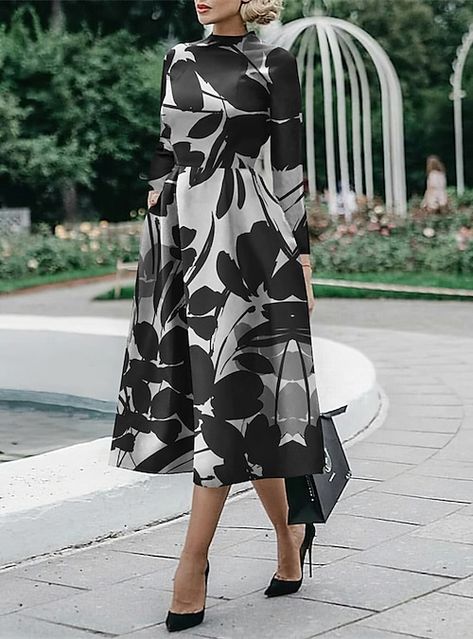 Women's Sheath Dress Midi Dress Midi Dress Black White Red Long Sleeve Floral Ruched Fall Winter Autumn Shirt Collar Stylish Winter Dress Fall Dress 2023 S M L XL XXL 3XL 2023 - CAD $31.99 Womens Sheath Dress, Fall Dress, Winter Dress, Green Midi Dress, Slim Dresses, Midi Length Dress, Types Of Dresses, Black White Red, Fall Shirts