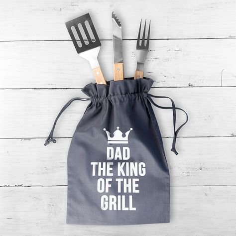 Personalised King of the Grill BBQ Tool Set Grabby Hands, Bbq Tool Set, Bbq Essentials, Bbq Set, Bbq Gifts, Barbecue Tools, Grey Bag, Bbq Tools, Tool Gifts