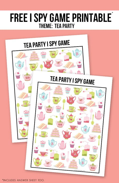 Hosting a Mom and Me tea party -- or having some friend over for tea? How about adding this Tea Party Game to the fun? This I Spy Printable comes with an answer sheet and answer key too! Print yours at livelaughrowe.com Tea Party Activities, Tea Party Crafts, Tea Party Games, Kids Tea Party, Cocoa Tea, Princess Tea Party, Tea Party Theme, Tea Party Food, Girls Tea Party