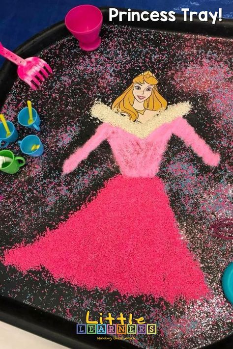 Princess Tuff Tray Ideas, Disney Messy Play, Coloured Rice, Messy Play Activities, Princess Ideas, Disney Activities, Dry Rice, Nursery Activities, Colored Rice