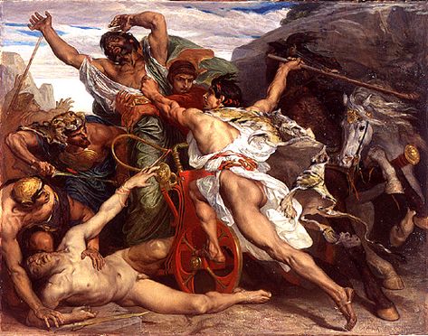 Joseph Blanc: "Le meurtre de Laïus par Oedipe", 1867, Paris, Ecole Nationale Supérieure des Beaux-Arts. Oracle Of Delphi, Apollo And Artemis, Classical Mythology, Theory Of Love, Greek Myths, Classical Art, Old Master, Ancient Greece, Greek Mythology