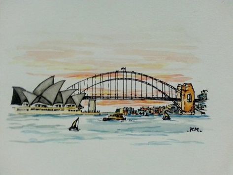 Chennai Paintings, Bridge Watercolor, Australia Skyline, Henna Tattoo Designs Arm, Bridge Tattoo, City Outline, Micron Pen Art, Bridge Drawing, Architecture Journal