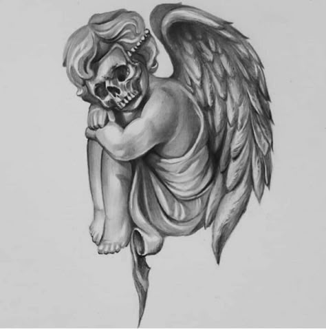 Skull Angel Tattoo, Chicano Quote, Tattoo Prints, Biro Drawing, Filler Tattoo, Hunter Tattoo, Cherub Tattoo, Prison Art, Tattoo Inspiration Men