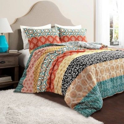 Full/queen 3pc Bohemian Stripe Duvet Set Turquoise/orange - Lush Décor : Target Torquise Bedroom Decor, Turquoise Duvet Cover, Boho Style Room, Boho Bedrooms, Boho Bedding Sets, Aesthetic Patterns, Colorful Duvet Covers, Striped Duvet, Striped Duvet Covers