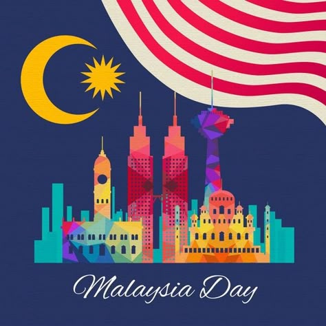 Malaysia day with flag and building Free... | Free Vector #Freepik #freevector #flag #celebration #holiday #event Poster Kemerdekaan Malaysia, Malaysia Day Poster, Poster Merdeka, Happy Malaysia Day, Malaysia Culture, Malaysia Day, September Days, Doodle Shoes, Poster Design Ideas