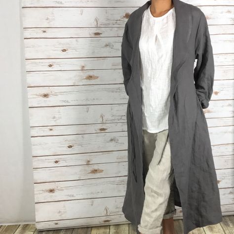 New Linen trench coat Linen Coats Women, Linen Trench Coat, Shawl Collar Jacket, Muji Style, Linen Coat, Long Overcoat, Bridal Robe, Beige Coat, Long Coat Women