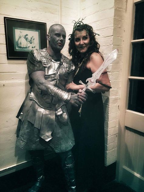 Medusa and Perseus Halloween costume Perseus And Medusa Costume, Perseus Costume, Medusa And Perseus, Perseus And Medusa, Medusa Costume, Costume Inspirations, Clash Of The Titans, Holloween Costume, Shelf Ideas