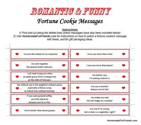 Free downloadable template for romantic and funny fortune cookie messages. Fortune Cookie Sayings, Funny Fortune Cookies, Cookie Puns, Cookie Sayings, Fortune Cookie Messages, Fortune Cookie Quotes, Idea Template, Message For Husband, Fortune Cookies