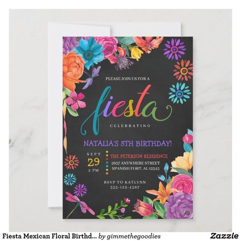 Floral Birthday Invitations, Fiesta Birthday, Carton Invitation, Floral Birthday, Printable Birthday Invitations, Fiesta Party, Editable Invitations, Font Styles, 5th Birthday