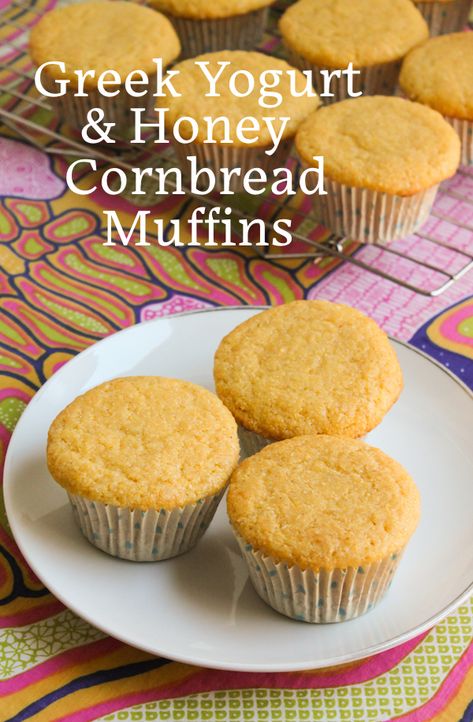 Yogurt Cornbread Recipe, Cornbread Muffins Jiffy, Love In Greek, Homemade Corn Muffins, Greek Yogurt And Honey, Fodmap Baking, Honey Cornbread Muffins, Greek Yogurt Breakfast, Honey Muffins