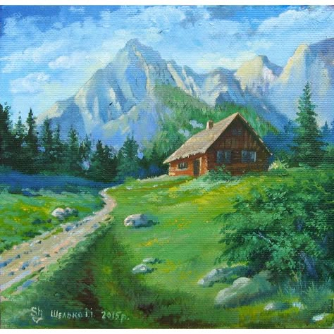 4 Canvas Painting Ideas, Painting Ideas Interior, Couples Canvas Painting, Painting Forest, Mountain Landscape Painting, Barn Painting, Scenery Paintings, Landscape Art Painting, Forest Painting