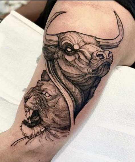 Primitive Tattoo, Ox Tattoo, Taurus Bull Tattoos, Bull Tattoo, Geisha Tattoo Design, Leo Tattoo Designs, Colored Tattoo Design, Taurus Season, Famous Tattoo Artists