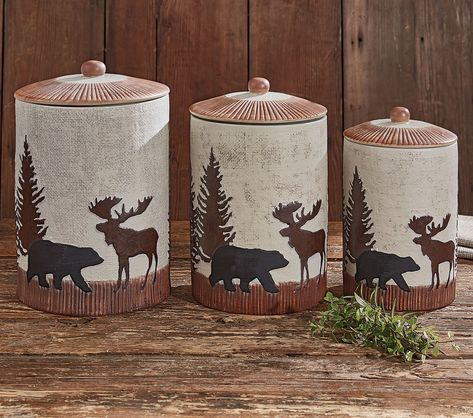 3 Piece Kitchen Canister Set, Ceramic Kitchen Canister Sets, Ceramic Kitchen Canisters, Ceramic Canister Set, Ceramic Canisters, Kitchen Canister Set, Ceramic Canister, Forest Decor, Utensil Crock