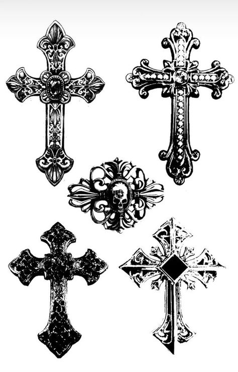 Drawing Of Cross, Detailed Cross Drawing, Cross Drawing Aesthetic, Jigsaw Falling Into Place Tattoo, Different Cross Designs, Gothic Tattoo Style, Crusafix Tattoo, Ornamental Cross Tattoo, Gothic Sigilism