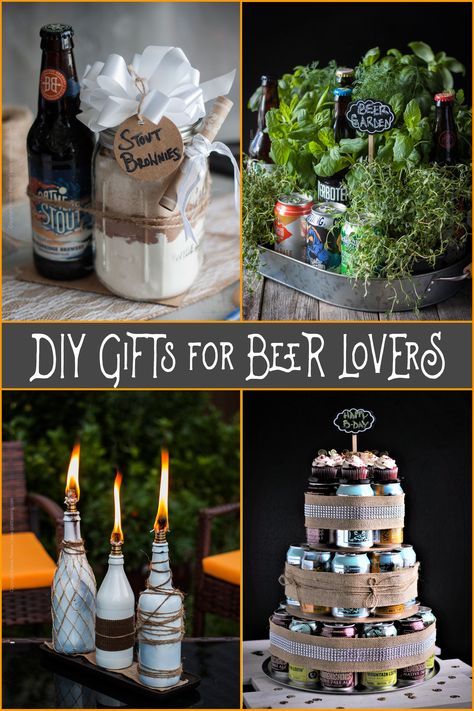 This compilation of DIY gifts for beer lovers has quite a few creative options you will enjoy putting together and they will enjoy receiving and using. Diy Beer Gifts, Beer Themed Gifts, Beer Can Cakes, Beer Gifts Basket, Beer Crafts, Beer Advent Calendar, Beer Basket, Craft Beer Gifts, Cake In A Can