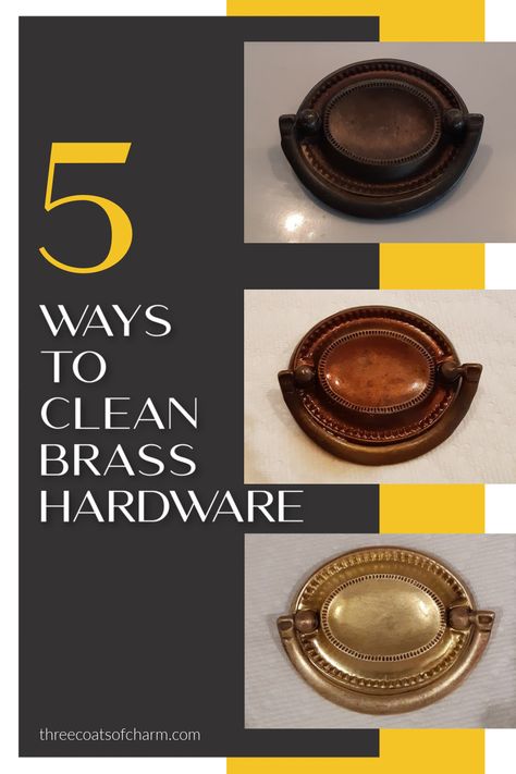 clean tarnished brass hardware Clean Brass Hardware, How To Polish Brass, Cleaning Brass, Brass Cleaning, How To Clean Gold, Refinishing Furniture Diy, Brass Door Knobs, How To Clean Rust, Brass Furniture