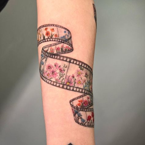 Arm Tattoo Layout Women, Female Inner Bicep Tattoo, Cool Colored Tattoos, Realism Patchwork Tattoo Ideas, Art Piece Tattoo, Black And White Tattoo With Pop Of Color, Tiny Colorful Tattoos, Sleeve Tattoos Color, Dainty Tattoo Sleeve