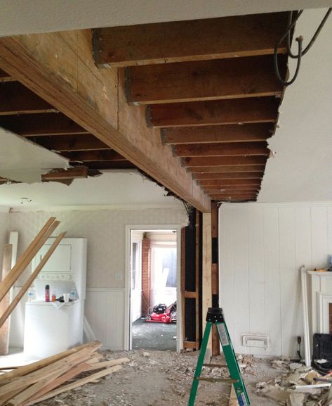 Load Bearing Wall Ideas, Lvl Beam, Small Basement Remodeling, Wall Removal, Framing Construction, Support Beam, Support Beams, Load Bearing Wall, Stair Remodel