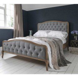 Blue Upholstered Bed, Upholstered Bed King, Grey Upholstered Bed, Wood And Upholstered Bed, Linen Upholstered Bed, Chesterfield Bed, French Style Bed, Beige Bed Linen, French Romance