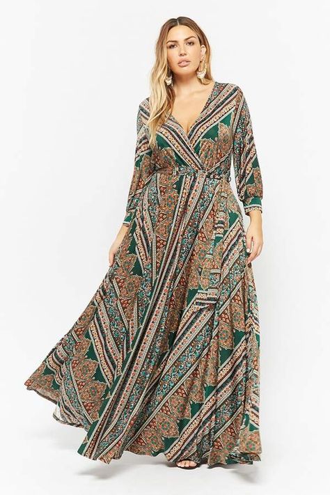 Printed Maxi Dress For Plus Size, Plus Size Maxi Dress With Sleeves, Dress For Chubby Ladies, Stylish Maxi Dress, Maxi Dress Outfit, Dresses Ideas, Plus Size Maxi, Plus Size Maxi Dresses, Style Maxi Dress