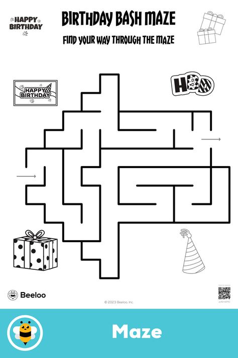 Easy birthday-themed maze for kids ages 4 and up Maze For Kids, Happy Birthday Theme, Happy Birthday Cards Printable, Crafts And Activities For Kids, Mazes For Kids, Easy Birthday, Birthday Activities, Birthday Printables, Printable Crafts