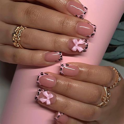 PRICES MAY VARY. 🩶【Package Content】You will get 24 pieces of beautifully short square press on nails(12 sizes), 24pcs Jelly gum, 1pcs Nail file, 1pcs wood stick, A pack of alcohol, create your own daily nails decoration. 🩶【Exquisite Design】These 3D bow and pink leopard design on these fake nails depicts a very fashionable appearance of the nails. It may be the perfect choice for you this summer, helping you express confidence and charm in your daily life and work. 🩶【Easy To Use】Just clean you Leopard Nail Designs, Acrylic Nail Supplies, Cheetah Nail Designs, Cheetah Nails, Romantic Nails, Leopard Print Nails, Nagel Tips, Leopard Nails, Fake Nails With Glue