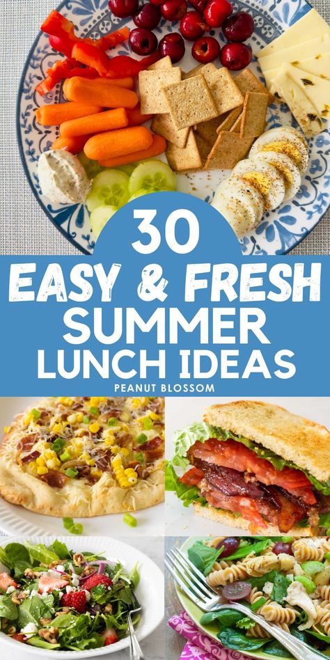 This is a great list of summer lunch ideas for kids and busy parents looking for fresh ideas for things to bring to work or that the family can make quickly at home. Light and veggie-heavy, these healthy lunch ideas are easy to make. Lunch Ideas For Stay At Home Moms, Lunch Ideas For Beach, Simple Summer Lunch Ideas, Healthy At Home Lunches, Light Summer Lunch Ideas, Summer Lunches For Kids At Home, Easy Kid Lunches At Home, Summer Lunch Ideas For Work, Summer Lunches For Kids