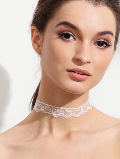 White Lace Choker Necklace -SheIn(Sheinside) Mobile Site White Lace Choker, Choker Necklace Online, Lace Choker Necklace, Choker Necklace Designs, Lace Choker, Beautiful Tattoos, Wedding Necklace, Online Shopping Clothes, Fast Fashion