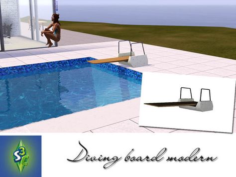 Diving Board by Ruhrpottbobo  http://www.thesimsresource.com/downloads/1175345 Sims 4 Diving Board, Mod Pool, Pool Ladders, The Sims 4 Lots, Sims 4 Tsr, Pool Ladder, Diving Board, Sims 4 Children, Sims 4 Expansions