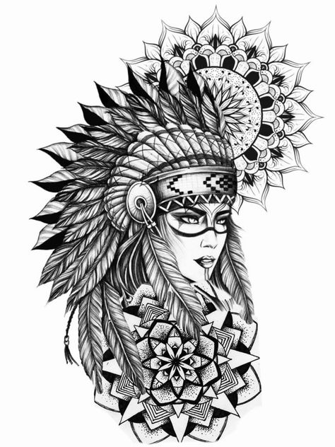 205+ Indian Tattoo Designs (2023) - TattoosBoyGirl India Tatoos Woman, Native American Tattoos Thigh, Lion Indian Tattoo, Female Indian Tattoo, Native Woman Tattoo, Aztec Woman Tattoo, Native American Woman Tattoo, Tattoo Indien, Indian Women Tattoo