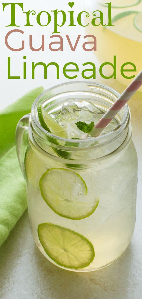 Guava Limeade Summer Mocktail Pitcher Margarita Recipe, Guava Drink, Guava Syrup, Luscious Recipes, Summer Mocktail, Pitcher Drinks, Drink List, Tropical Twist, Vanilla Syrup