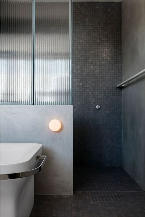 Image via Yellowtrace Porte In Ferro, Room Dark, Reeded Glass, Australian Interior Design, Room Tiles, Bathroom Windows, Flute Glass, Bath Room, Shower Screen