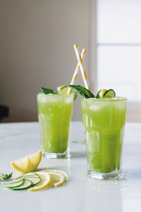 Cucumber Basil Lemonade, Basil Simple Syrup, Strawberry Basil Lemonade, Cucumber Basil, Forest Feast, Lemonade Smoothie, Flavored Lemonade, Basil Lemonade, Homemade Lemonade Recipes