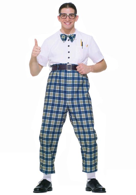 50s Class Nerd Costume- $38.99- maybe something like this for Harvey Johnson? Nerd Halloween Costumes, Nerd Costumes, Nerd Party, Nerd Costume, 50s Costume, Funny Couple Costumes, Mens Fancy Dress, Nerd Outfits, One Piece Shirt