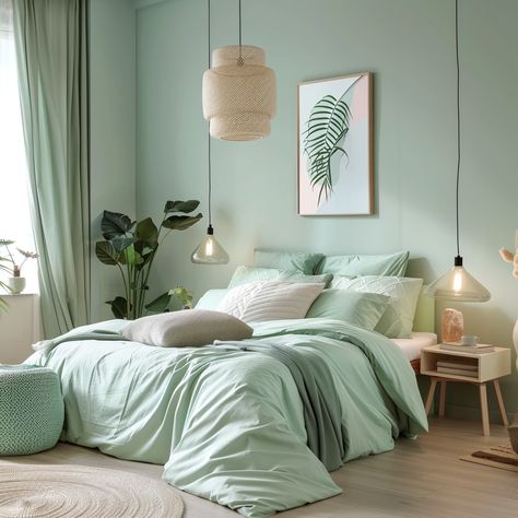 Mint Green Room Ideas, Calm Room Ideas, Seafoam Green Bedroom, Green Bedroom Paint, Sage Green Bedroom Ideas, Light Green Bedrooms, Mint Green Bedroom, Mint Green Rooms, Green Bedroom Ideas